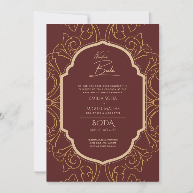Nuestra Boda GOLD Frame Spanish Wedding INVITE Einladung (Vorderseite)