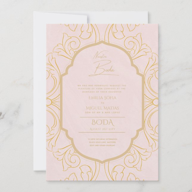 Nuestra Boda GOLD Frame Spanish Wedding INVITE Einladung (Vorderseite)