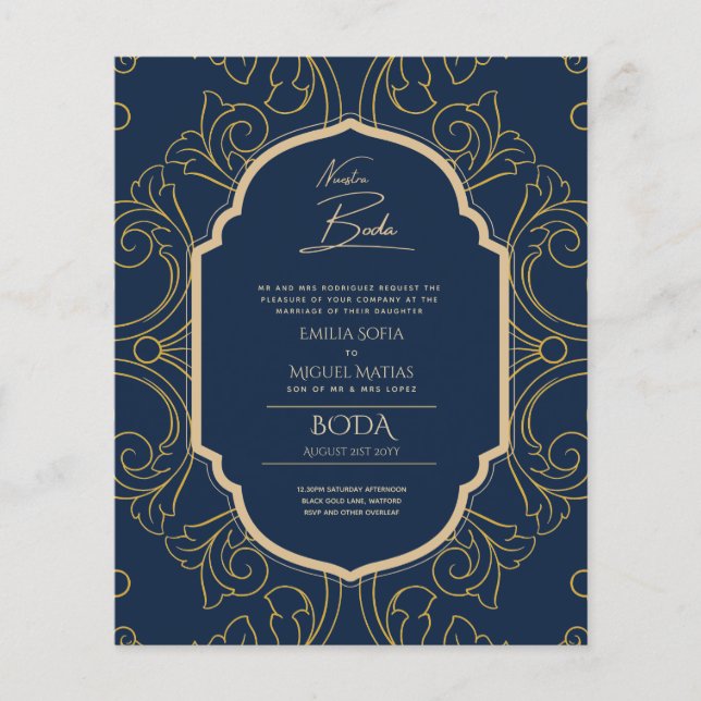 Nuestra Boda GOLD Frame Spanish Wedding INVITE Flyer (Vorne)