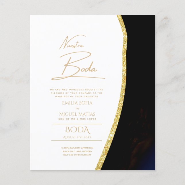 Nuestra Boda Gold Text AGATE Wedding INVITE (Vorderseite)