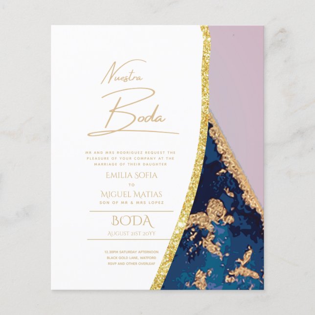 Nuestra Boda Gold Text AGATE Wedding INVITE (Vorderseite)