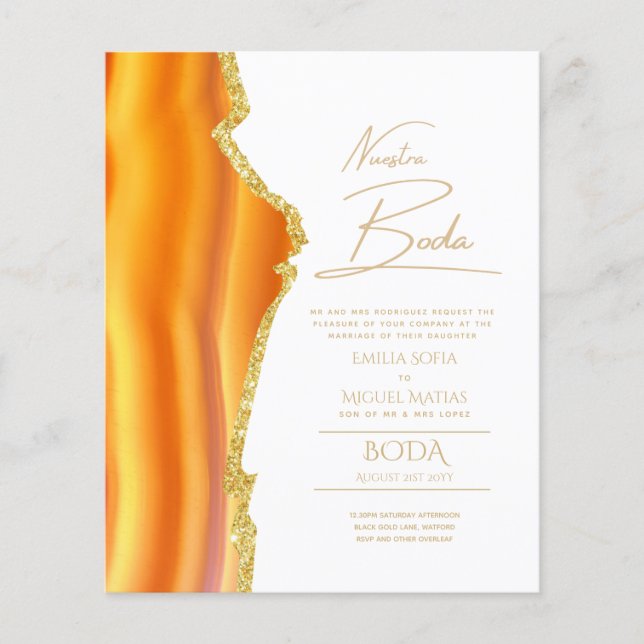 Nuestra Boda Gold Text AGATE Wedding INVITE (Vorderseite)