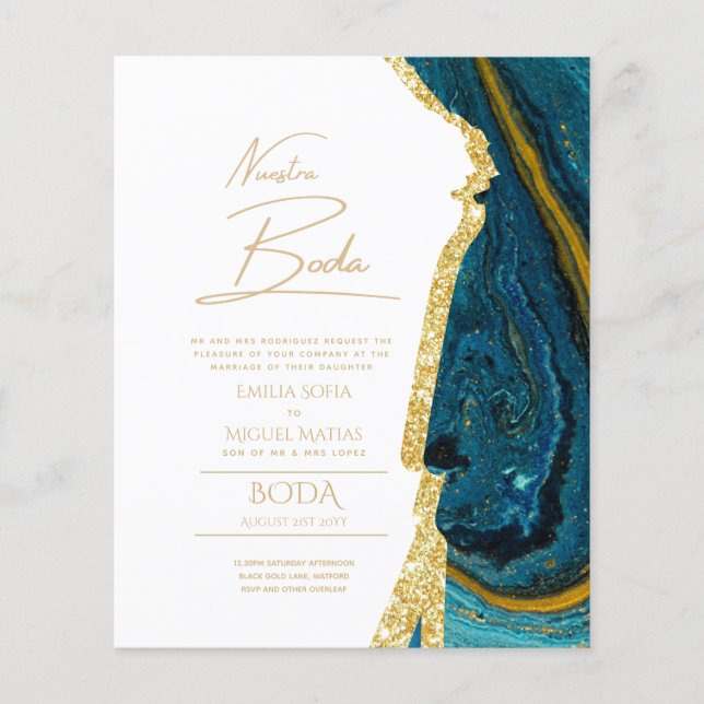 Nuestra Boda Gold Text AGATE Wedding INVITE (Vorderseite)