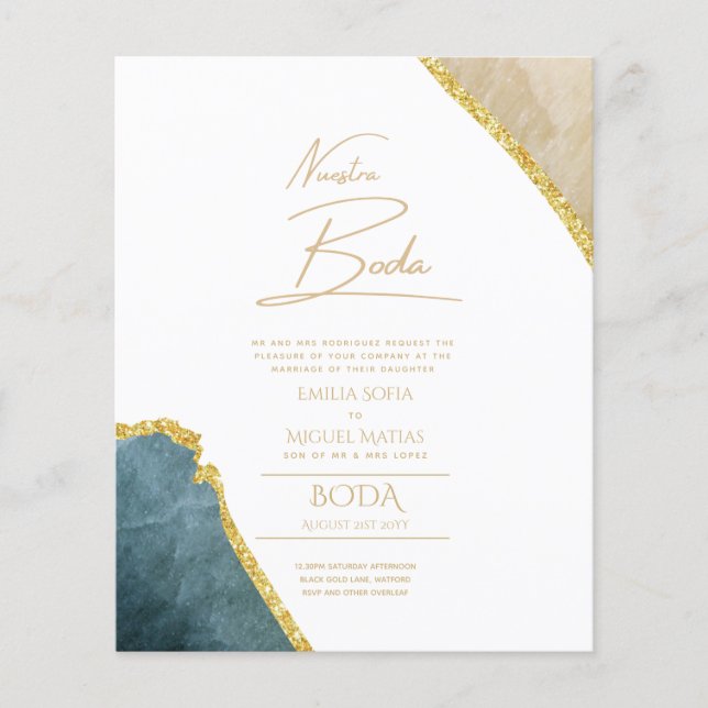 Nuestra Boda Gold Text AGATE Wedding INVITE (Vorderseite)