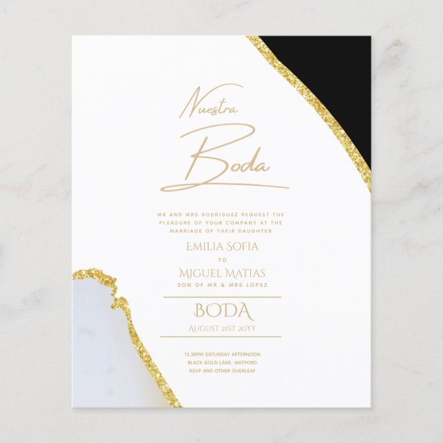 Nuestra Boda Gold Text AGATE Wedding INVITE (Vorderseite)