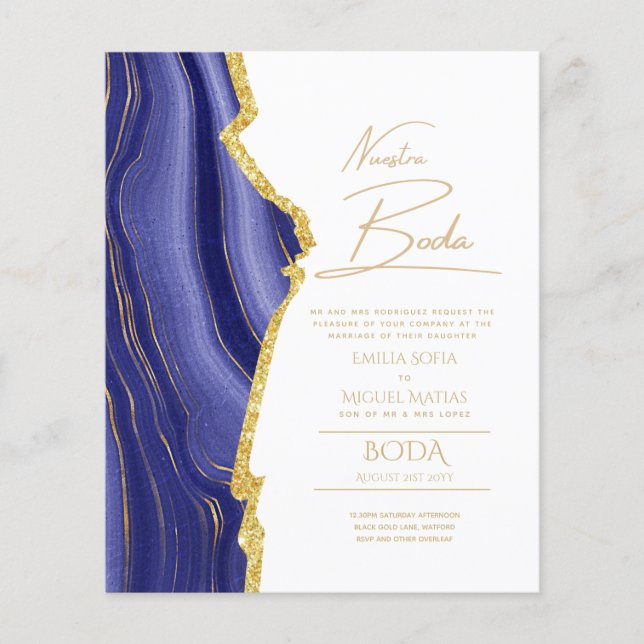 Nuestra Boda Gold Text AGATE Wedding INVITE (Vorderseite)