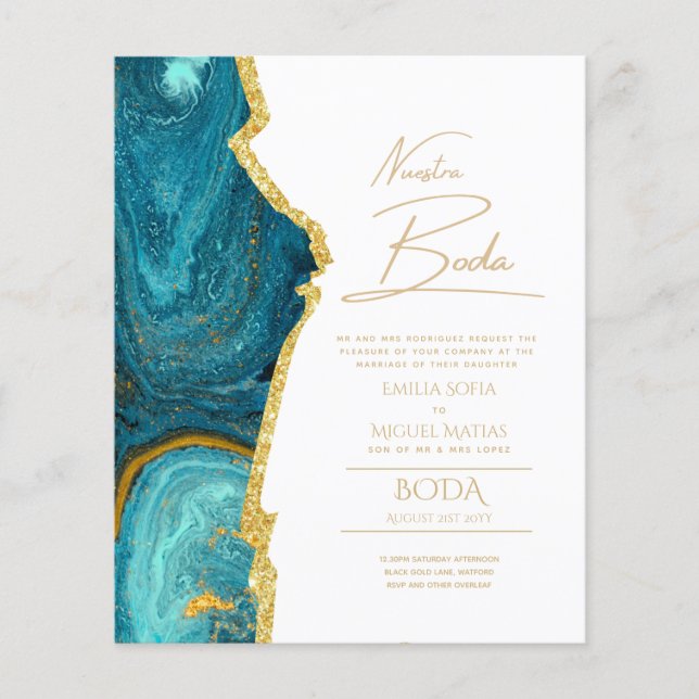 Nuestra Boda Gold Text AGATE Wedding INVITE (Vorderseite)