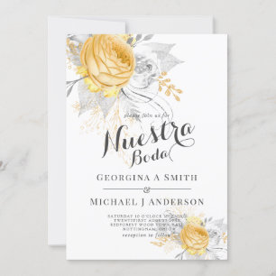 Nuestra Boda Gold White Roses Silver Blätter Moder Einladung