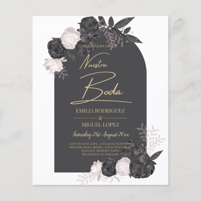 NUESTRA BODA Grau Blushing Pink Roses Spanisch Flyer (Vorne)