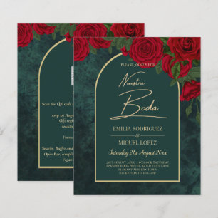 NUESTRA BODA Green Gold Rote Rosen WinterEINLADUNG