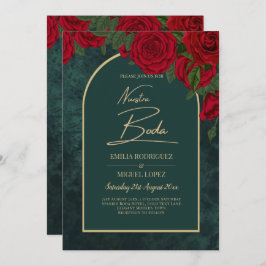 NUESTRA BODA Green Gold Rote Rosen WinterEINLADUNG Einladung