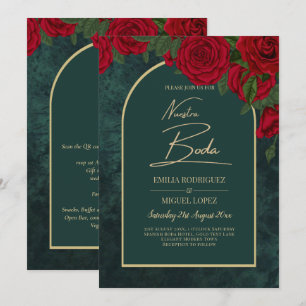 NUESTRA BODA Green Gold Rote Rosen WinterEINLADUNG Einladung