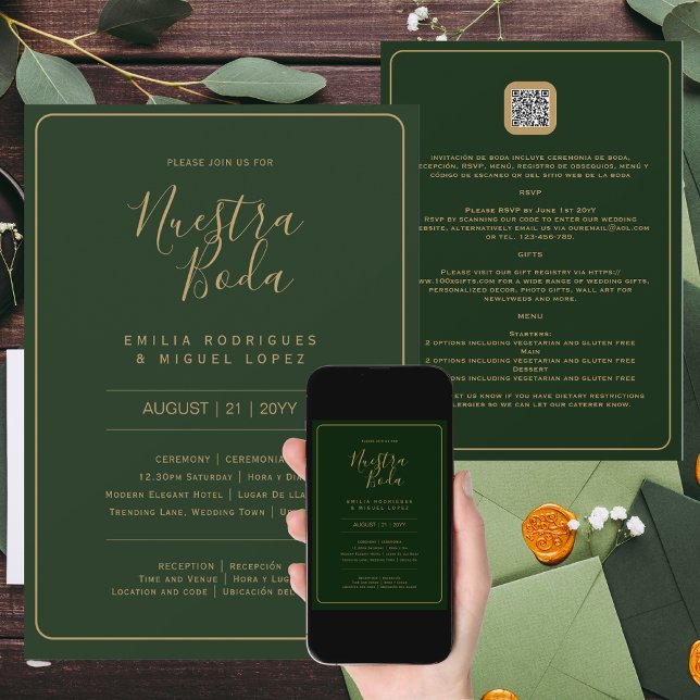 NUESTRA BODA GREEN GOLD UAWG MENU DETAILS QRCode Einladung (Von Creator hochgeladen)