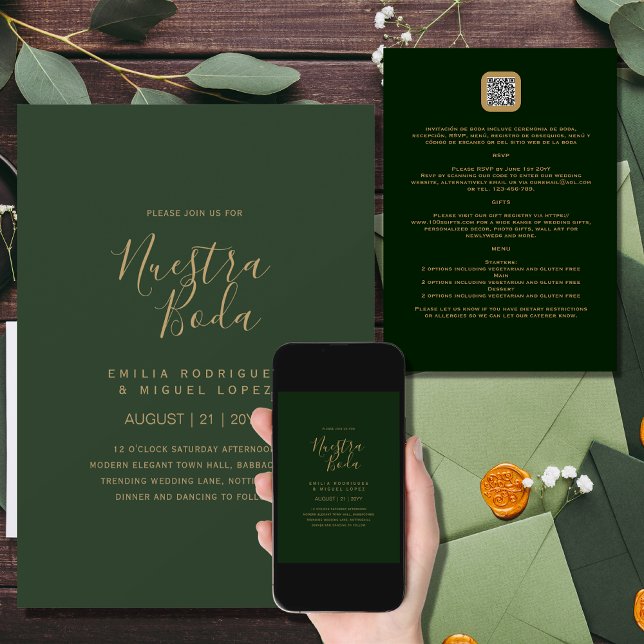 NUESTRA BODA GREEN GOLD UAWG MENU DETAILS QRCode Einladung (Von Creator hochgeladen)
