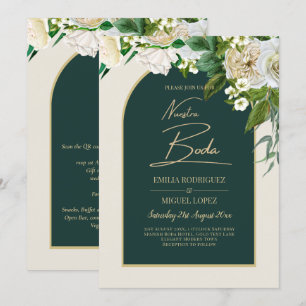 NUESTRA BODA Green Gold White Roses Winter INVITE Einladung