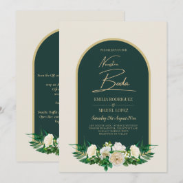 NUESTRA BODA Green Gold White Roses Winter INVITE Einladung