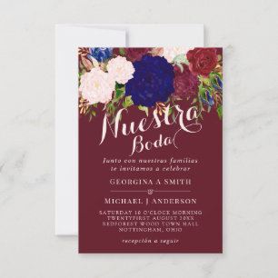 Nuestra Boda Invitacion Burgundy Blue Pink Floral Einladung