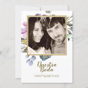 Nuestra Boda Invitacion - FOTO Wedding Lila Einladung