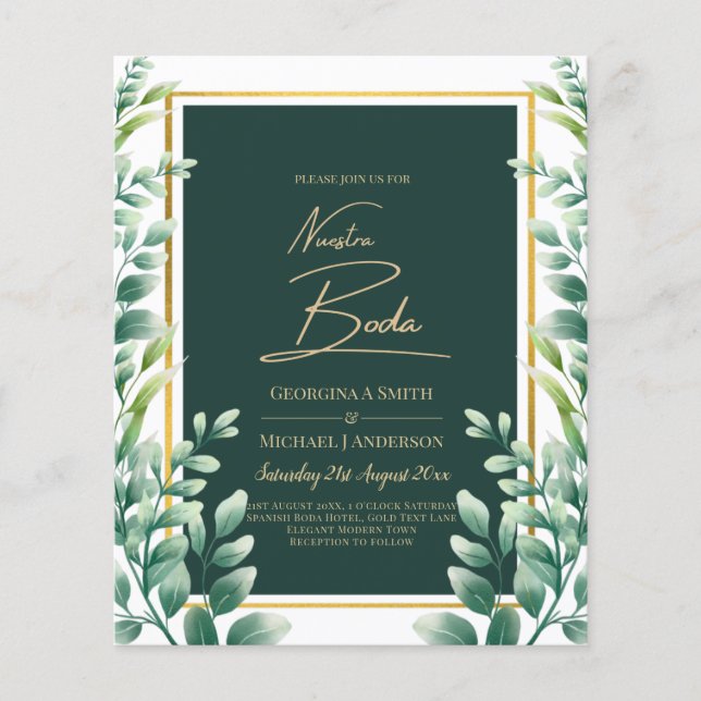 Nuestra Boda Invitacion Greenery Gold Flyer (Vorne)