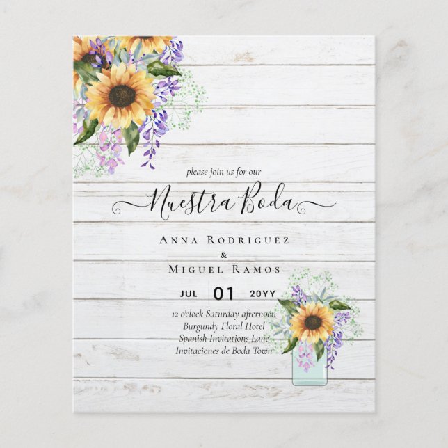 Nuestra Boda Invitacion Spanish Wedding SUNFLOWERS Flyer (Vorne)