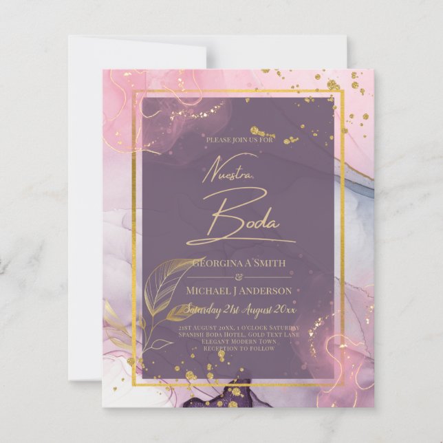 NUESTRA BODA Lila Pink Gold Tinte Wedding INVITE (Vorderseite)