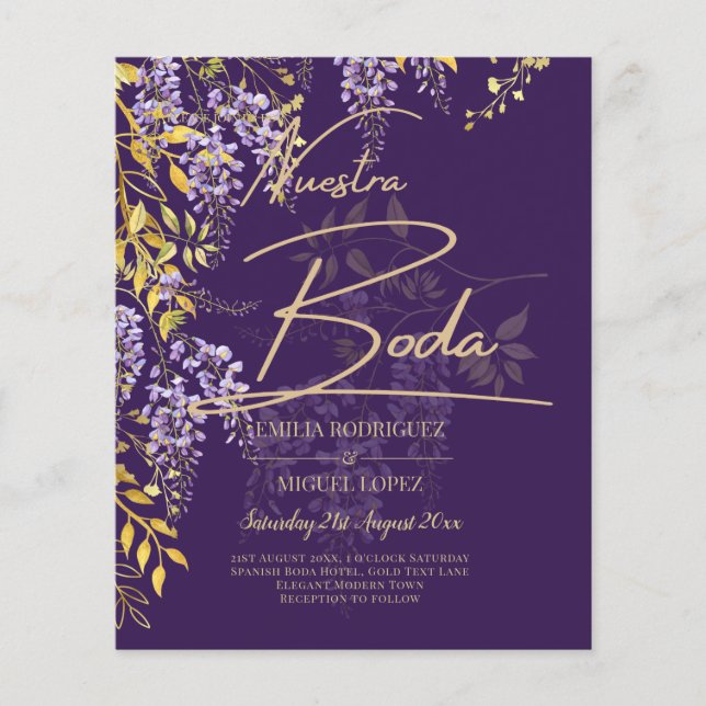Nuestra Boda Lilac Wisteria Wedding Spanish Invite (Vorderseite)
