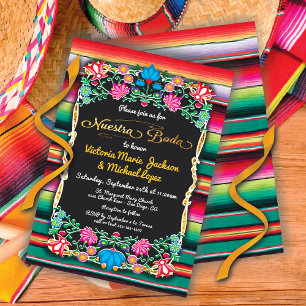 Nuestra Boda Mexican Fiesta Party Gold Glitzer Einladung