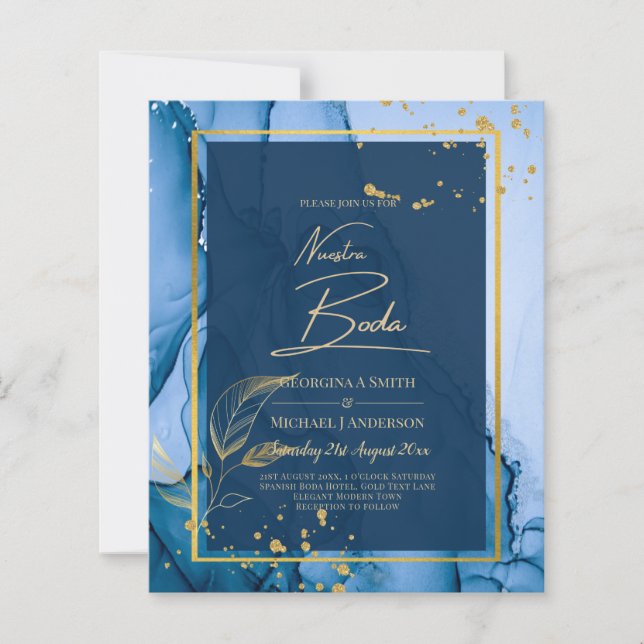 NUESTRA BODA Navy Blue Gold Tinte Wedding INVITE (Vorderseite)