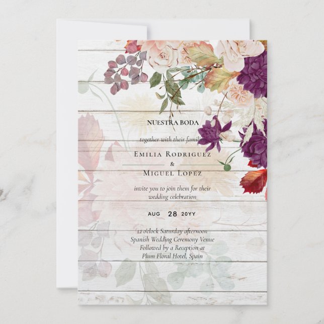 NUESTRA BODA Plum Fall Floral Spanish Wedding (Vorderseite)