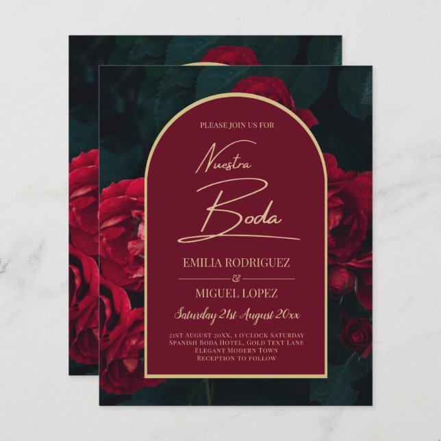 NUESTRA BODA Rote Rosen Forest Green Winter INVITE (Vorne/Hinten)