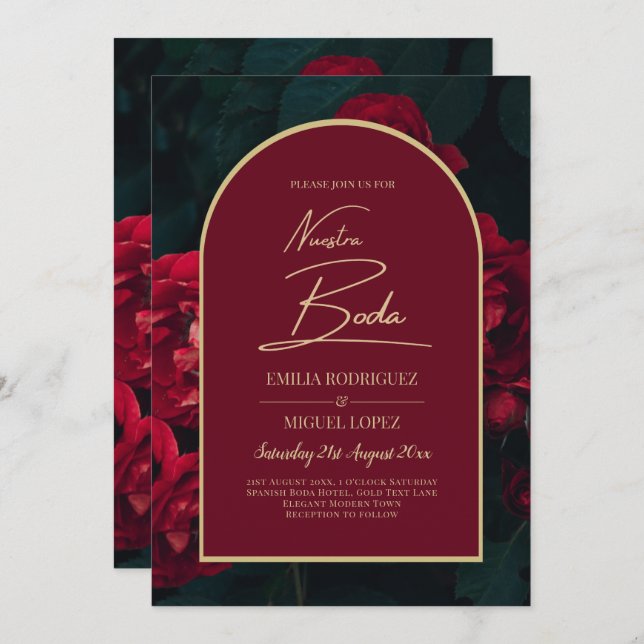 NUESTRA BODA Rote Rosen Forest Green Winter INVITE Einladung (Vorne/Hinten)