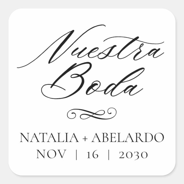 Nuestra Boda Square Wedding Stickers Spanisch (Vorderseite)