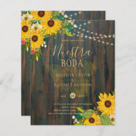 NUESTRA BODA Sunflowers Rustic Wood Wedite Einladu