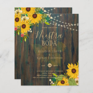 NUESTRA BODA Sunflowers Rustic Wood Wedite Einladu