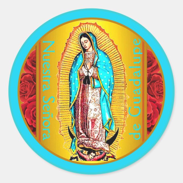 Nuestra Señora de Guadalupe Klassischer Rundsticke Runder Aufkleber (Vorderseite)