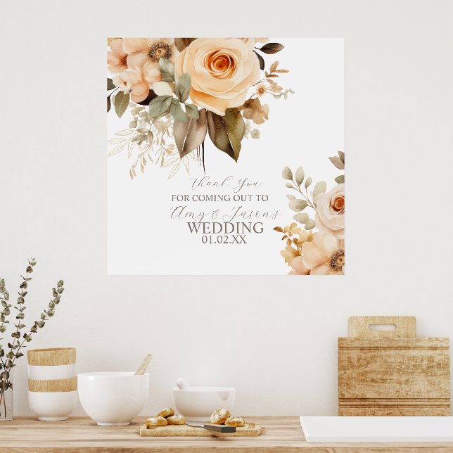 Nuetral Beige Botanische Hochzeit braun Poster (Küche)