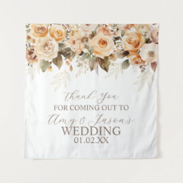 Nuetral Beige Botanische Hochzeit braun Wandteppich