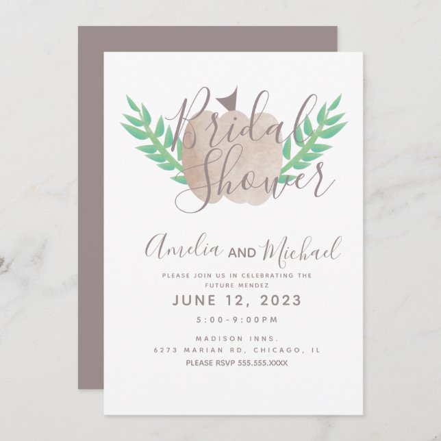 Nuetral Pumpkin Brown Beige Greenery Brautparty Einladung (Vorne/Hinten)