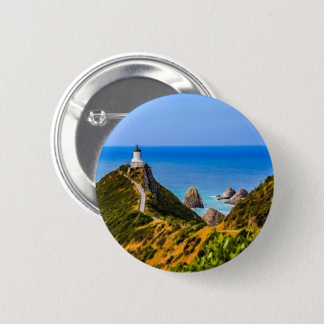 Nugget Point Leuchtturm, Neuseeland Button (Vorne & Hinten)