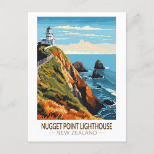 Nugget Point Leuchtturm Neuseeland Reise Vintage Postkarte