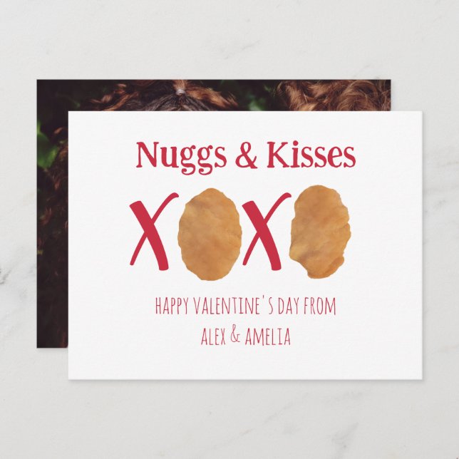 Nuggs & Kisses Chicken Nuggets Pun Valentine Foto Postkarte (Vorne/Hinten)