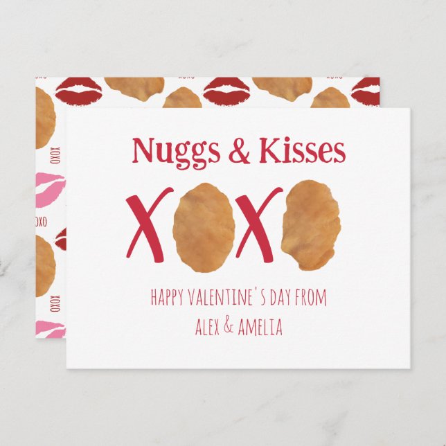 Nuggs & Kisses Chicken Nuggets Punny Valentine Postkarte (Vorne/Hinten)