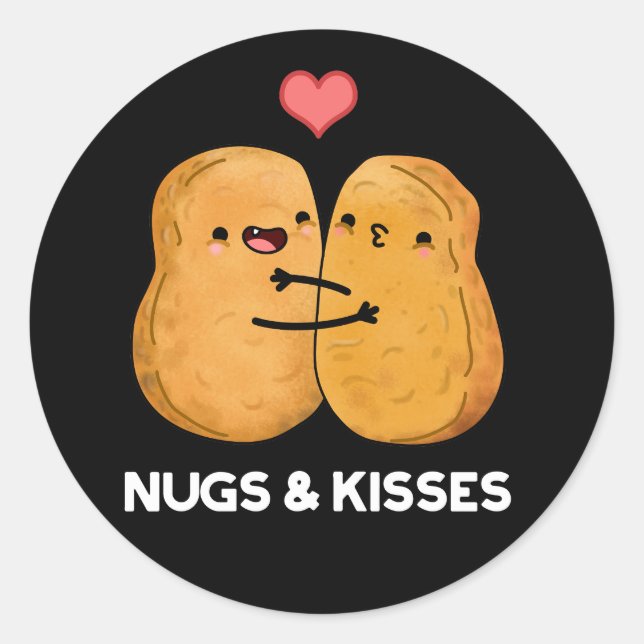 Nugs and Kisses Funny Chicken Nugget Pun Dark BG Runder Aufkleber (Vorderseite)