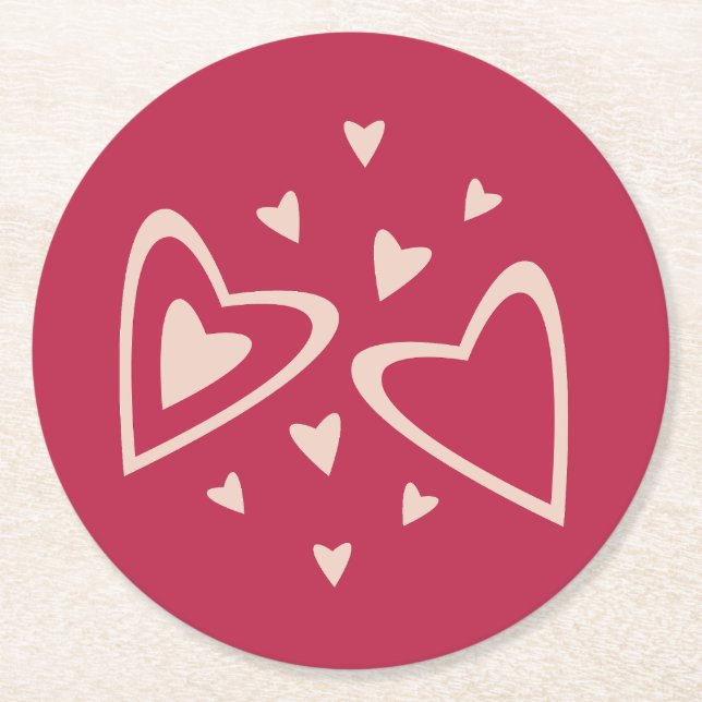 Nukleare Herzen - magenta rot - Bild. Runder Pappuntersetzer (Vorderseite)