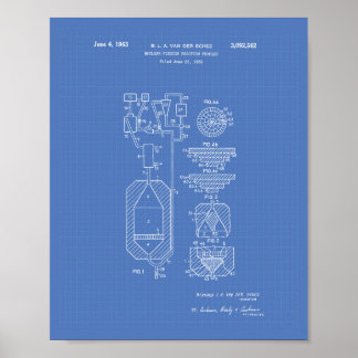 Nukleare Kernspaltung 1956 Patentart Blueprint Poster
