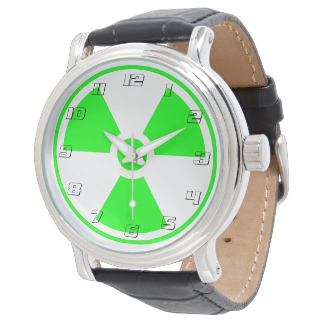 Nukleares Symbol für radioaktive Strahlung in grün Armbanduhr (Schrägansicht)