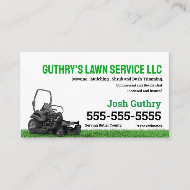 Null drehen Lawn Care Business Card Visitenkarte (Vorderseite)