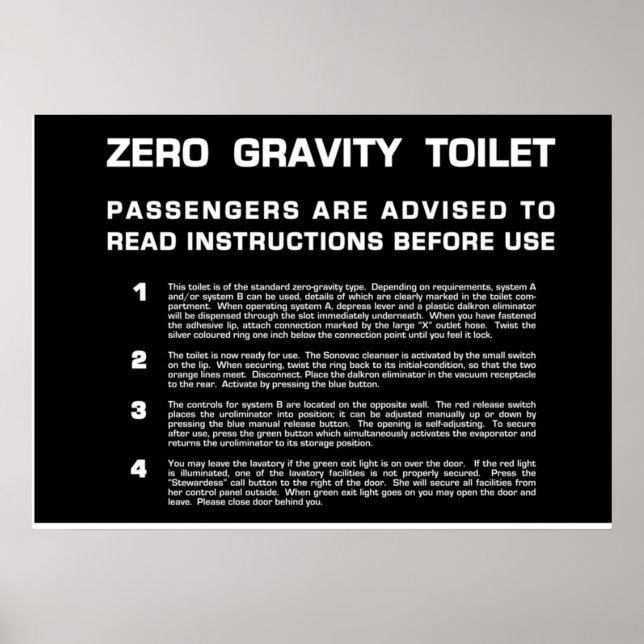 Null Gravity Toilet weißer Text Poster (Vorne)