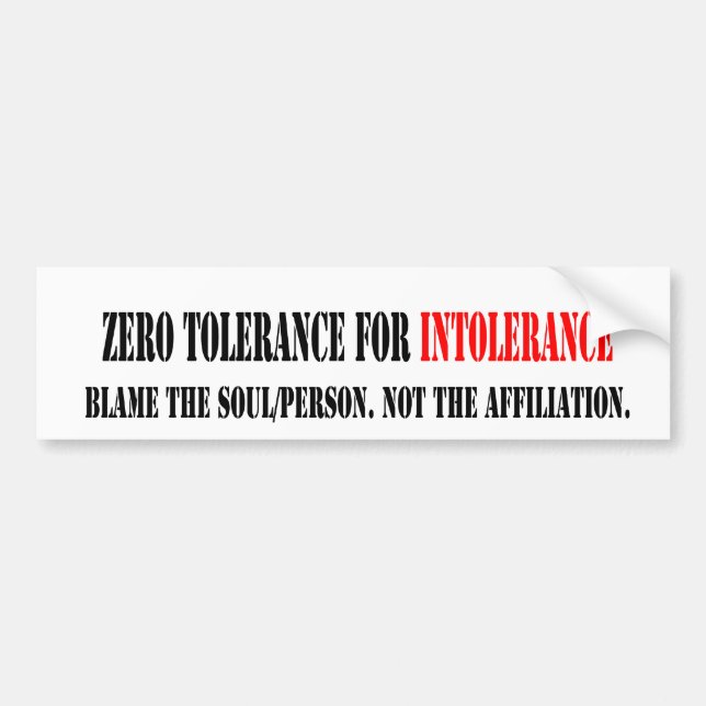 NULLTOLERANZ FÜR INTOLERANZ AUTOAUFKLEBER (Vorne)