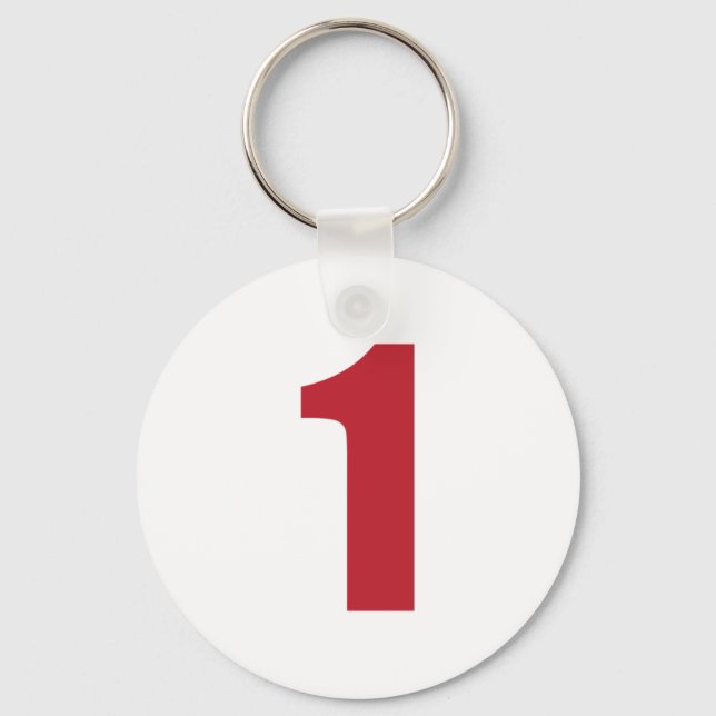 Number 1  in red on white button keychain schlüsselanhänger (Vorderseite)